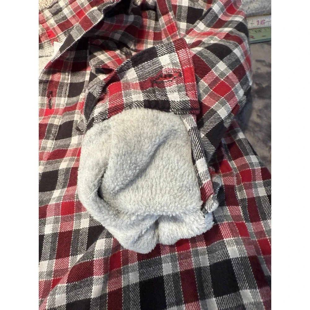 Gymboree Boys Fleece Lined Red Grey Black Checkered Flannel Shirt Size M 7 /‎ 8